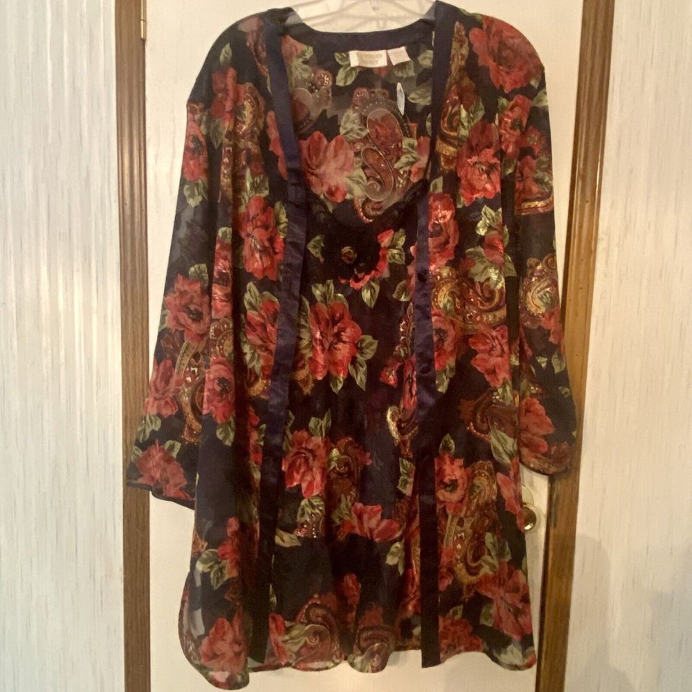 Victoria Secret Gold Label Nightie And Robe Set See Through M L Floral Light J